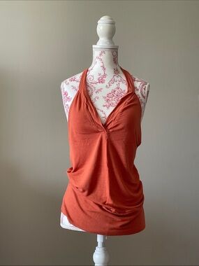 Vintage Y2K Sirens Rust Halter V-Neck Women’s Tank Top with Banded Bottom